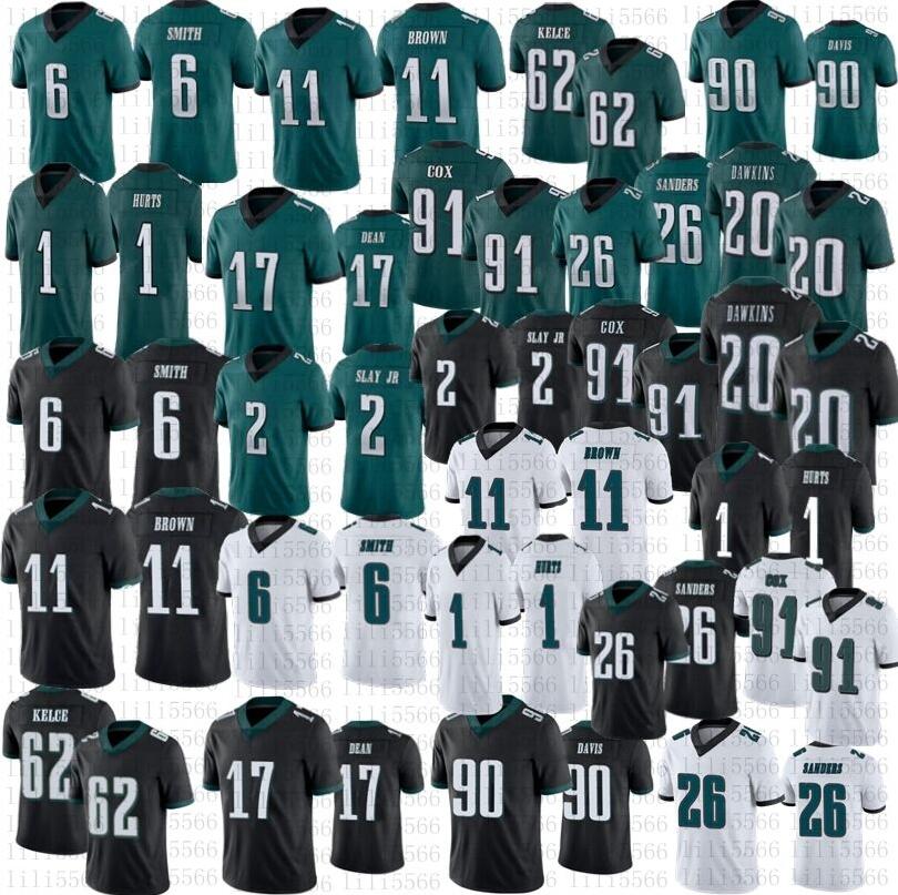 

6 DeVonta Smith football Jersey 1 Jalen Hurts Jason 11 Aj brown 20 Brian Dawkins 26 Miles Sanders 91 Fletcher Cox 2 Darius Slay Jr 62 Jason Kelce 90 Davis Stitched, Custom youth(lao y)