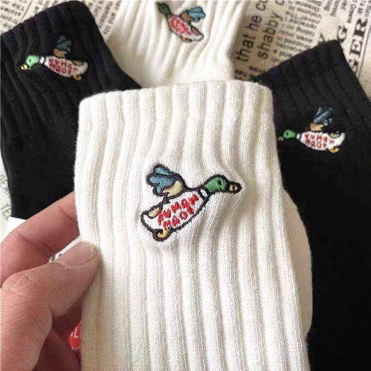 3colors Crew Street Fashion Socks Cotton Kaczątko Latanie Little Duck Hafd haft japońska marka retro gra ludzka zrobiona sox