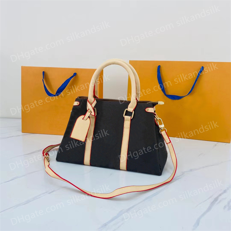 

Designer Womens Tote Handbags Luxury Shoulder Bag Cross Body Bags Vintage Letters Flower Print Purse Travel Multi-layer Commuter Large Bag, White handle