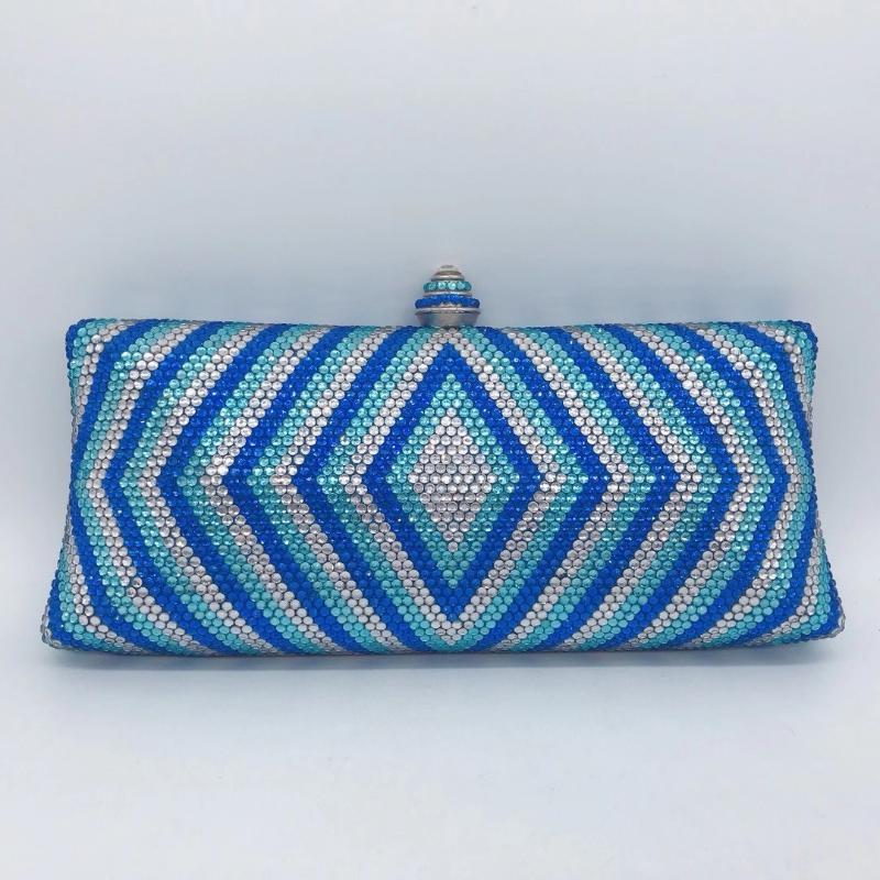 

Evening Bags Arrival Blue/White Crystal Clutch Purse Fashion Women Diamond Pattern Ladies Small Phone Bag Clutches Shoulder HandbagEvening, Silver