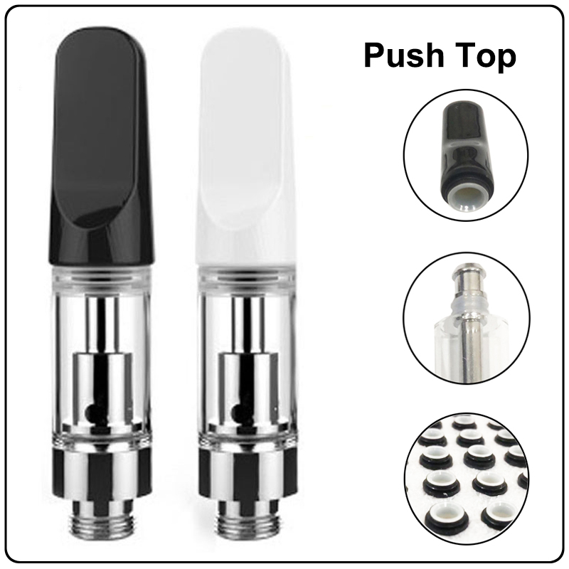 

Pressed TH205 Ceramic Carts 0.5ml 0.8ml 1.0ml Atomizers Glass Ceramics Vape Cartridges White Black Push Press Snap On Tips