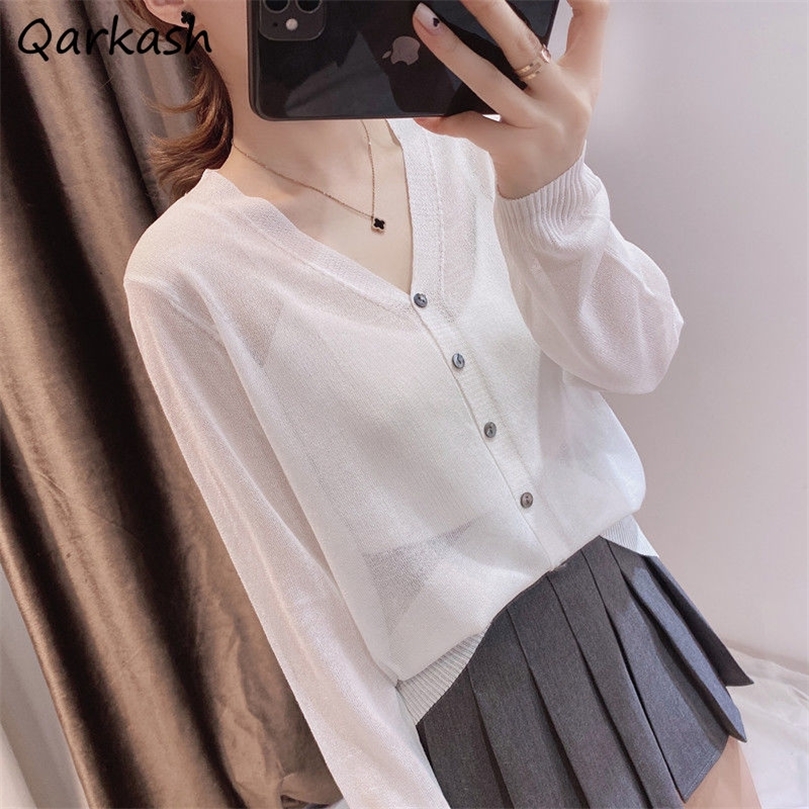 

Cardigan Women Thin Summer Simple Korean Style Elegant Comfortable Knitting Chic Sweater All Match Soft Single Breasted Slim Ins 220813, White cardigan
