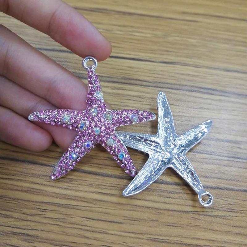 

Pendant Necklaces 100pcs Silver Tone 45mm Lovely Gift Pink/red Rhinestone Starfish Pendant/charm For Chunky NecklacePendant