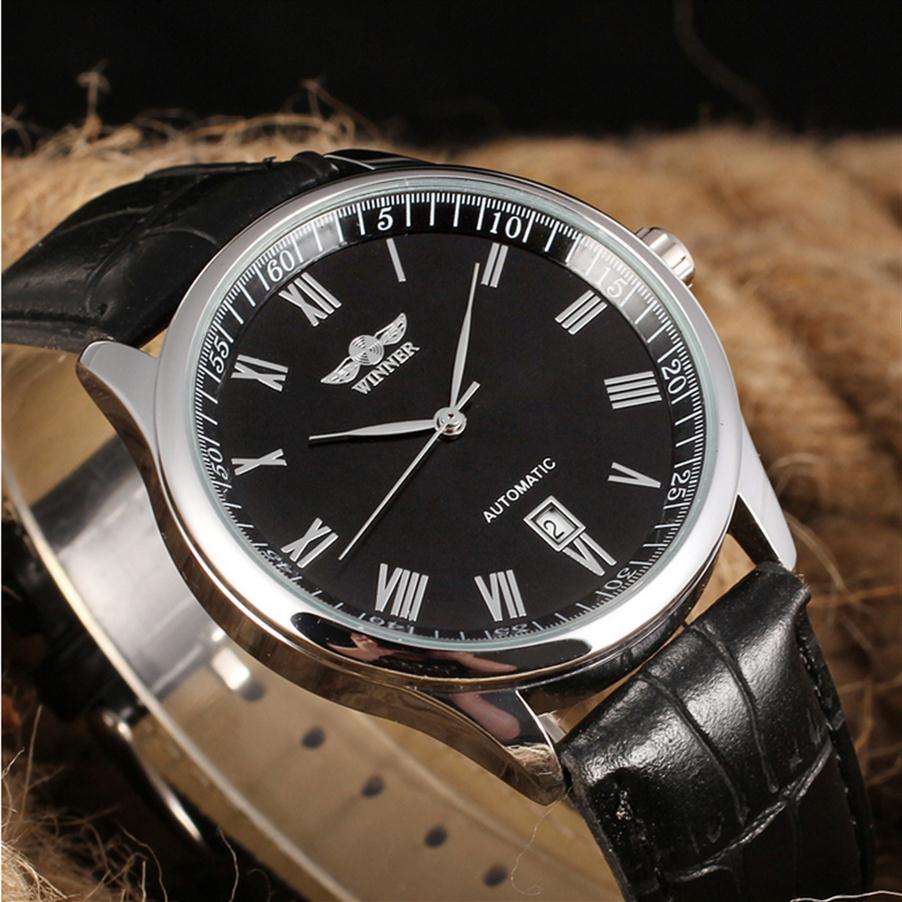 

Winner Rotating Bezel Sport Design Leather Band Men Watches Top Brand Luxury Automatic Black Fashion Casual Watch Clock Relogio SL270b