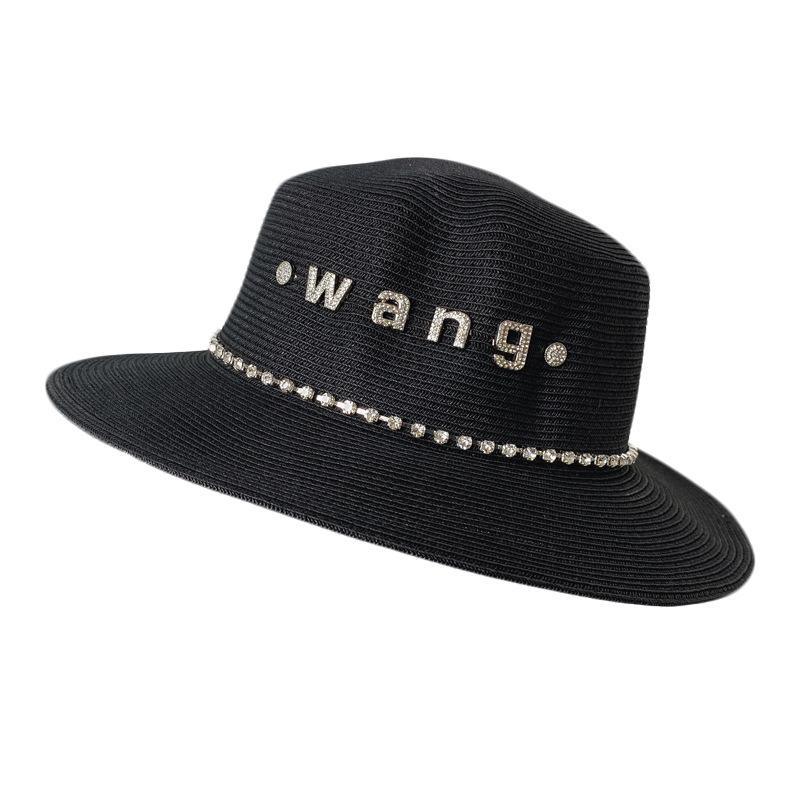 

Wide Brim Hats Summer Sun Visors Women Hat Rhinestone Letter Straw Cap Lady Travel Flat Fashion Fisherman Basin Caps Beach, White