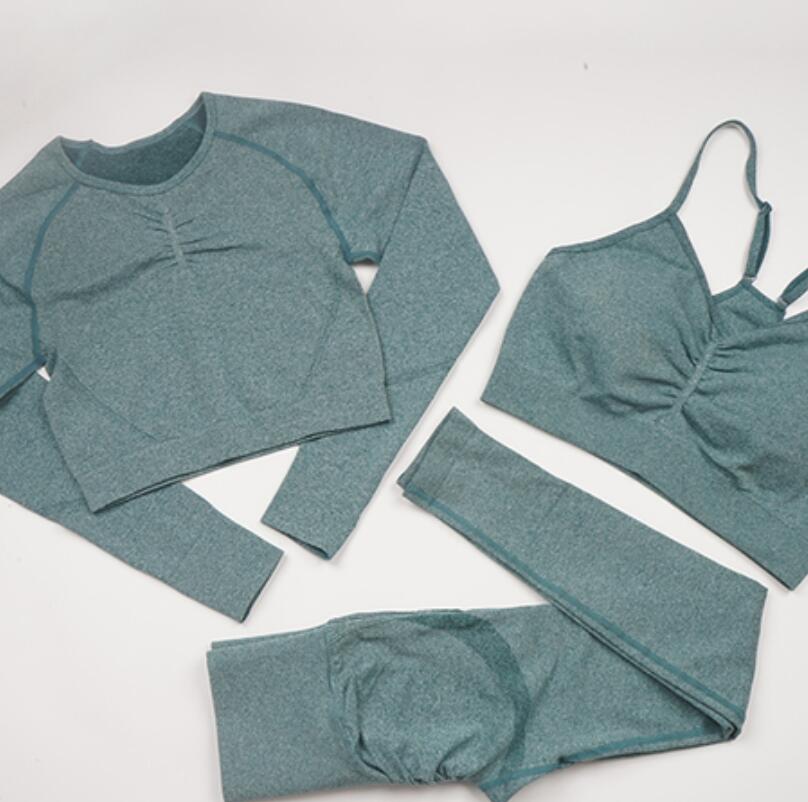 

Women's Tracksuits 3/PCS Sports Suits Fitness Seamless Women Yoga Set Workout Shockproof Sports Bra High Waist Shorts Gym Leggings, 05