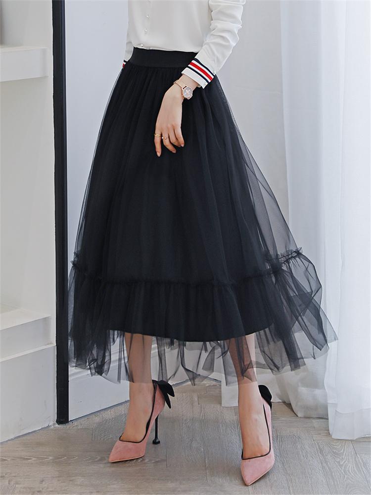 

Skirts Vintage Tutu Skirt Long Summer Princess Tulle Mesh Pleated Black High Waist Ball Gown FemaleSkirts, Black skirt