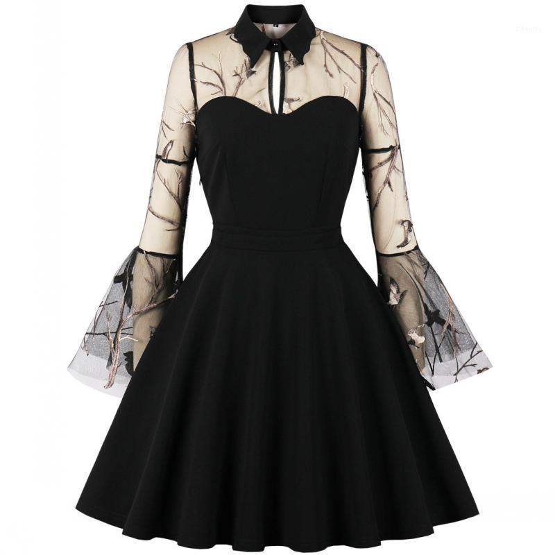 

Casual Dresses Women Robe Pin Up Halloween Gothic Dress Retro Vintage 50s 60s Rockabilly Swing Autumn Female Elegant Tunic Vestidos