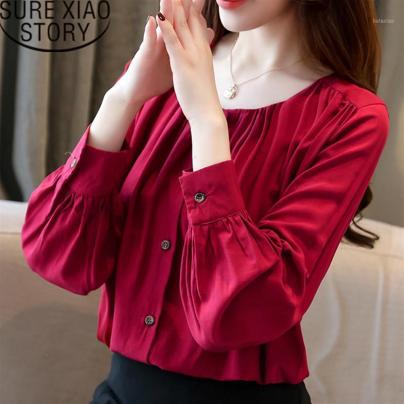 

Women's Blouses & Shirts Blusas Mujer De Moda 2022 Womens Tops And Button Solid Square Collar Chiffon Blouse Full 2446 50, Burgundy