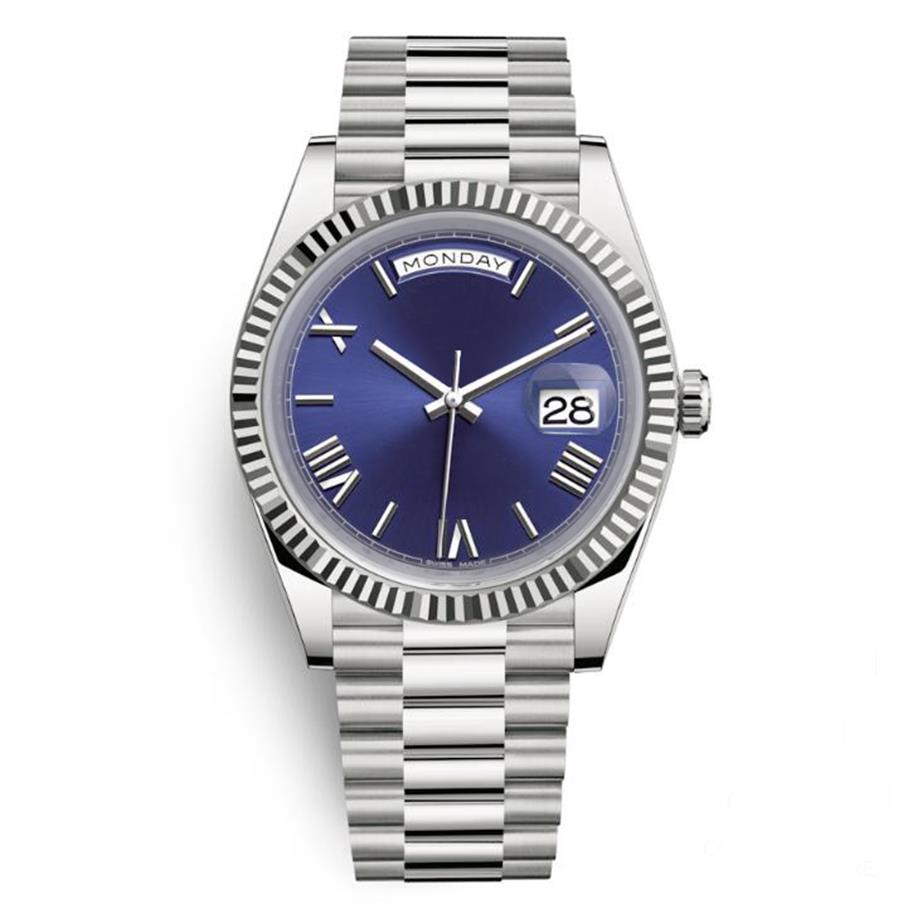 

Daydate Casual President Automatic Watches Men Silver Strap Blue Dial Swiss Designer Wristwatches Day Date 40mm Montre de luxe233Y, Box