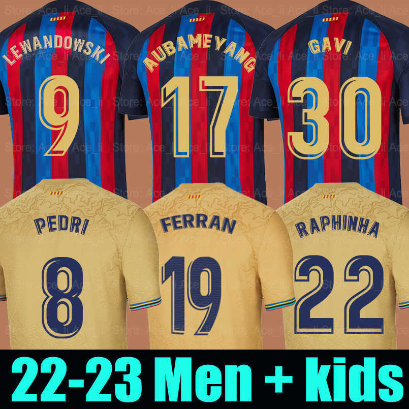 

22 23 Camisetas de football LEWANDOWSKI soccer jersey RAPHINHA PEDRI ADAMA AUBA FERRAN ANSU FATI 2022 2023 GAVI F. DE JONG barcelona DEST, 22-23 away+patch