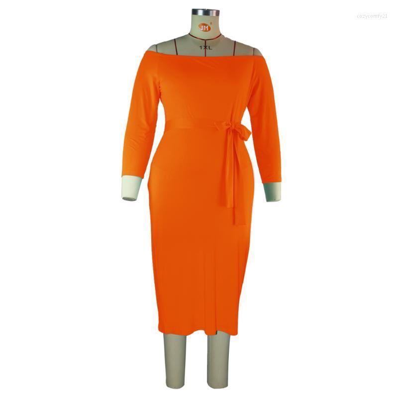 

Casual Dresses Autumn Fall Solid Plus Size Women Dress Slash Neck Long Sleeves Stretchy Mid Calf Bodycon For Party Nightclub 4XL, Black