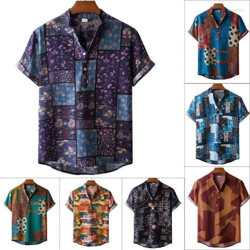

Men's Casual Shirts Tropical Leaf Printed Hawaiian Shirt Short Sleeve Printing Turn-down Collar Cotton Blend Top T-shirt For Men, Blue