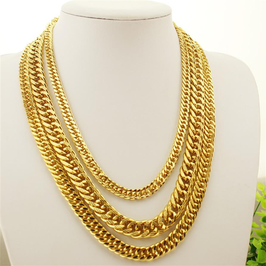 

Hip Hop Heavy 24K Gold Filled Mens Chains 8-12MM Miami Cuban long Link Chain Double buckle Necklaces For man s rapper Jewelry301q