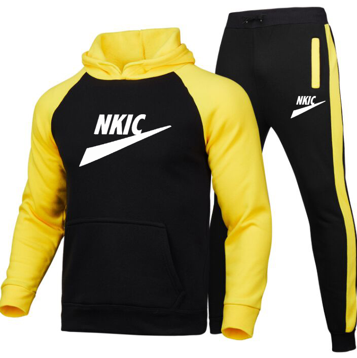 

Patchwork Tracksuit Autumn Winter Men's Sets Brand letter Sweatshirt+Pant Set Hoodies Sports Suit Man Jogger Clothes Sets Sportswear, Yellow