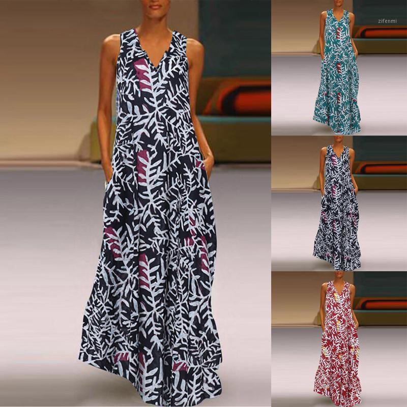

Casual Dresses Vestidos Long Summer Fashion Women V-Neck Sleeveless Dress Floral Printed Maxi Jurken Zomer 2022 Dames Q5, As shown