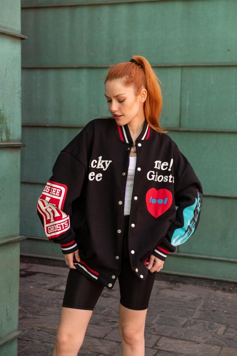 

Women' Jackets Unisex Black Lucky Me Oversize College Jacket