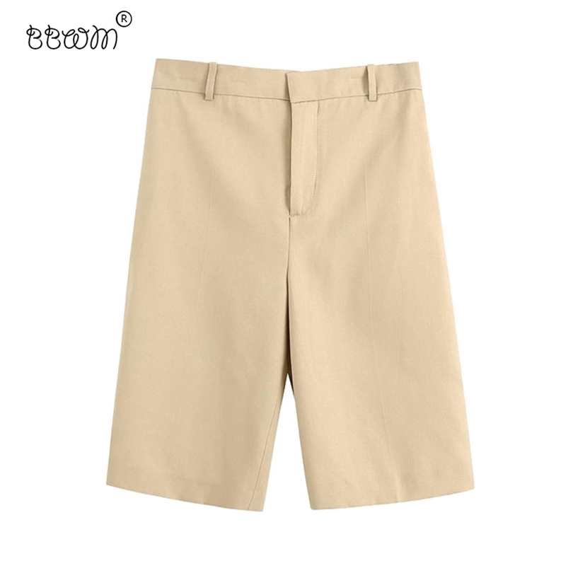 

Women Chic Fashion Side Pockets Straight Shorts Vintage High Waist Zipper Short Pants for Office Ladies Wear 210520, As picture