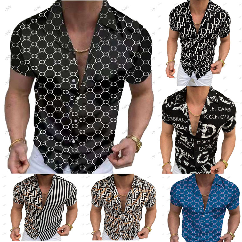 

Fashion Mens Designer Print Business Shirt Summer Hip Hop High Quality Short sleeve Hawaii Casual Button Shirts for Men classic Brand Shirt Plus Size Clothing Blouse, T15