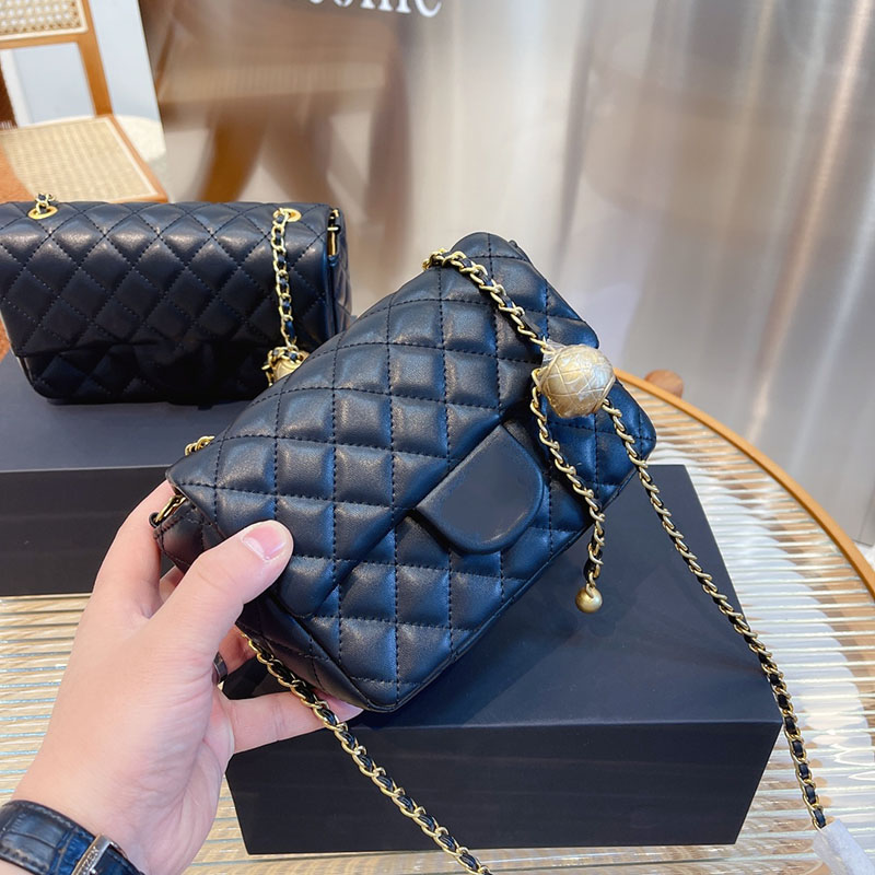 Womens Classic Flap Square Bags Quilted Crush Gold Ball Matelasse Chain Crossbody Shoulder Luxury Designer Girls Ladies Mini Flap Handbags 20CM/1