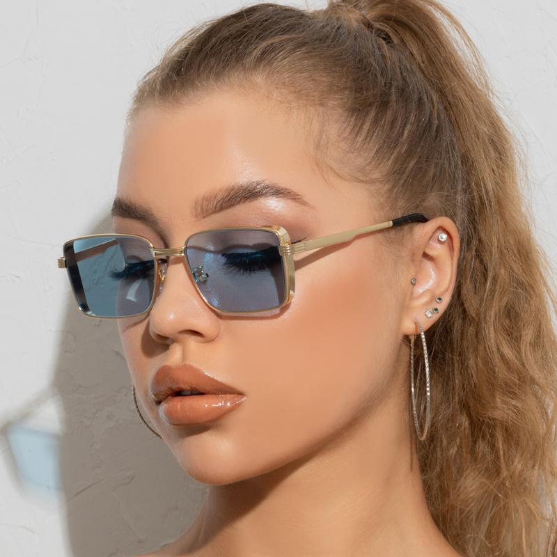 

Sunglasses 2022 Fashion Rectangle Women Men Square Color Lens Alloy Metal Frame Brand Designer Luxury Model Sun GlassesSunglasses