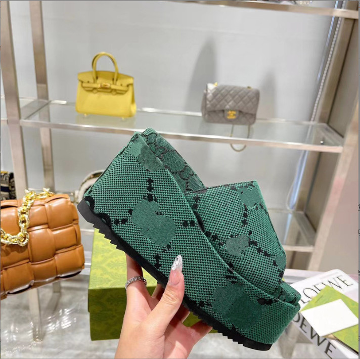 

2022 Designer Slippers Fashion Thick bottom Sandals Letter Embroidery Slides lady Platform Wedges Sandal Beach High heel size 35 - 43, 013
