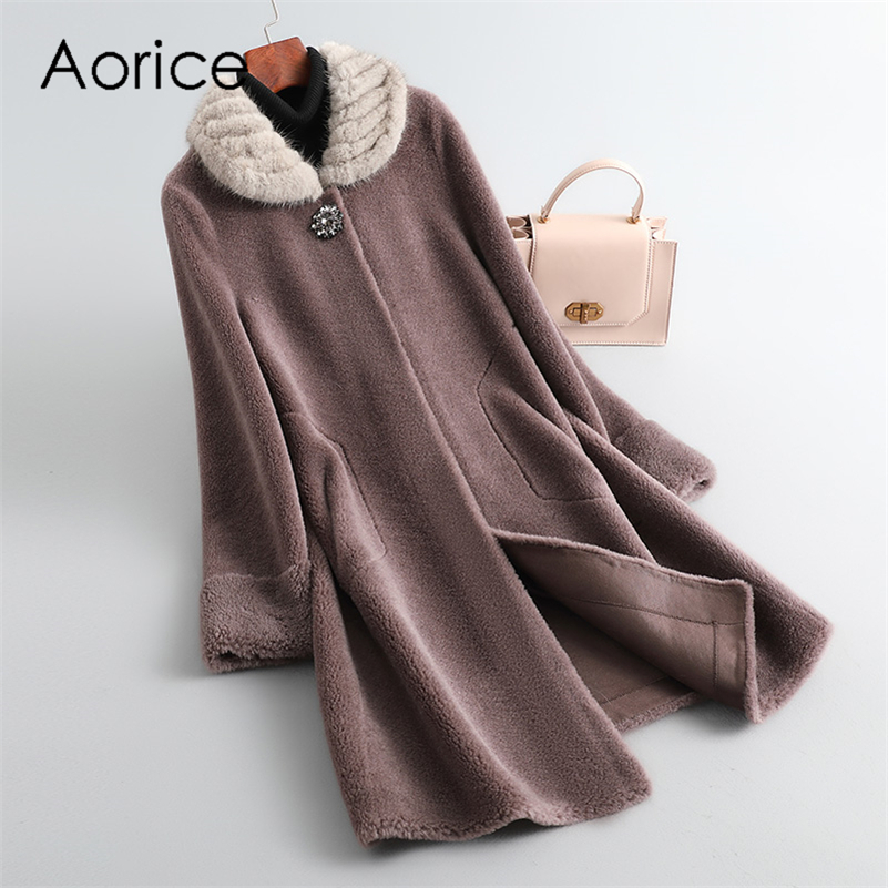 

PUDI Fashion Design Women Genuine Wool Fur Coat Fox Collar Large Size Jacket CT196, Purple red