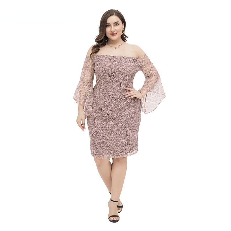 

Plus Size Dresses Autumn 2022 Oversized Party Dress -4xl Caftan Women's Formal Large Loose Lotus Root Pink Lace Wedding