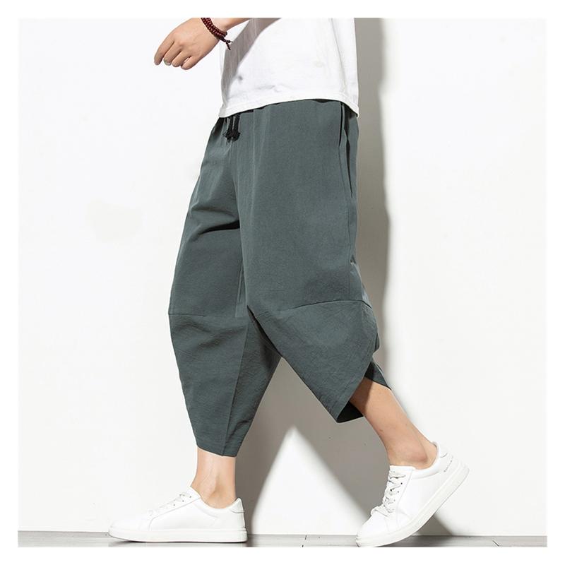 

Men's Pants 2022 Summer Cotton Harem Men Casual Hip Hop Trousers Calf-Length Joggers Streetwear, Black