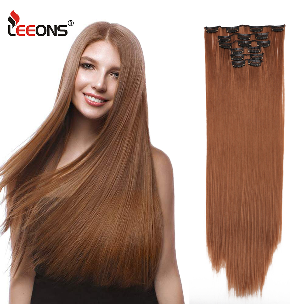 Accessories 16 Clip In Hair Extensions 6Pcs/Set 22&quot Synthetic Hair Hairpiece 140G Straight Clips In False Styling Hair Heat Resistant Co-image-762268260