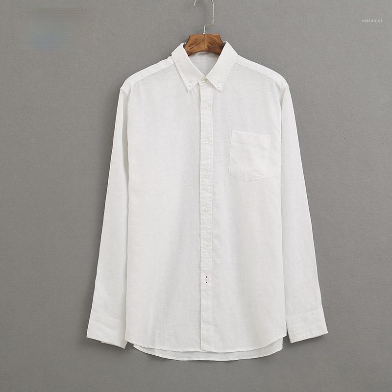 

Spring Long Sleeve Oversized White Shirt Men Cute Casual Flax Linen Plus Size XXL Button Up Top Business Office Wear Male Men's Shirts, Lightblue