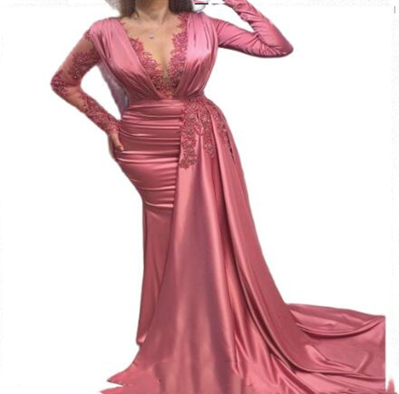 Robe de soirée à manches longues 2022 Plus taille arabe en dentelle en dentelle Sirène de bal de bal de bal de cou de cou de la fête formelle Deu