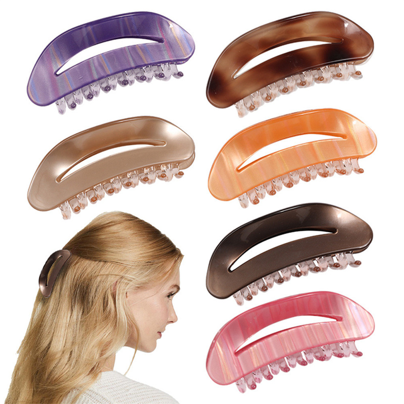 

Length 8.5 CM Acrylic Double Layer Moon Hair Clamps Women Dumpling Shape Hollow Out Hair Clips Multi Color Shower Ponytail Medium Hairpin Head Wear Accessories