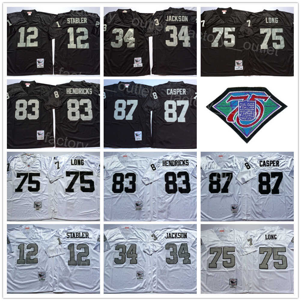 

Throwback Football 75th Mitchell and Ness 34 Bo Jackson Jersey 12 Ken Stabler 75 Howie Long 82 AI Davis 83 Ted Hendricks 87 Dave Casper 1974 1976 1987 Vintage ncaa, Black