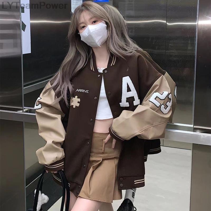 

Women' Jackets Spring Autumn Bomber Y2k Clothes Jacket Women Harajuku Style Trench Coats Street Fashion Baseball Korean Oversized CoatWomen, Brown