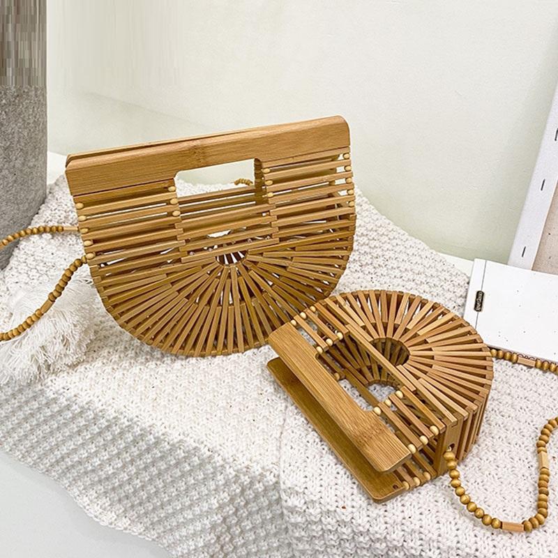 

Evening Bags Mini Crossbody Shoulder For Women 2022 Brand Summer Luxury Handbags And Purses Bohemia Bamboo Round Beach, Small