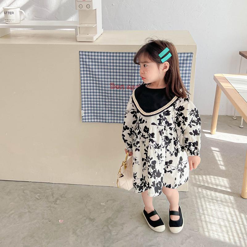 

Girl's Dresses Baby Girl Clothes Floral Dress Spring 2022 Korean Retro Heart-shaped 1-9Year Princess DressGirl's, Black