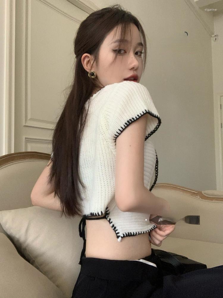 

Women's Knits & Tees Cropped Square Collar Cardigan Women Y2k Sexy Sweet Top ChicJumper Kawaii Girl Irregular 2022 Summer Bodycon Slim Knit, White