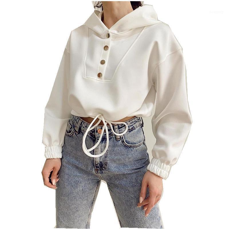 

Solid Color Long Sleeve White Hoodies Sweatshirt Women Fall Winter Tops Fashion Streetwear Crop Casual Y2k Clothes Women' & Sweatshirts
