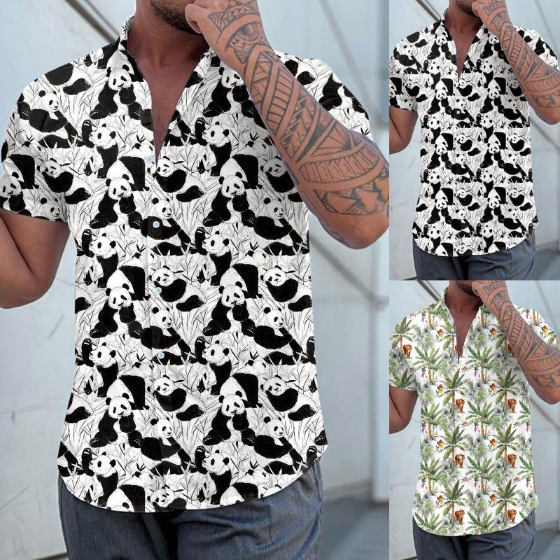 

Men' Casual Shirts Black Collar Beach Shirt Men Short Sleeve Spring Summer Printed Fashion Top Blouse Lady Tennis MenMen