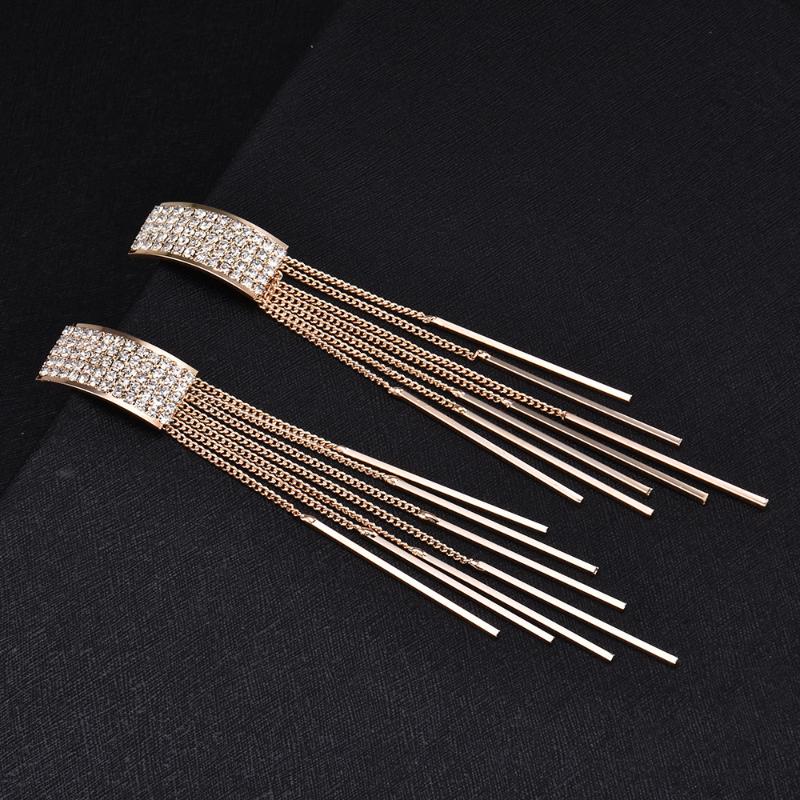 

Clip-on & Screw Back 2022 Gold Color Long Crystal Tassel Hanging Clip On Earrings For Women Wedding Without Piercing Ear Clips Brinco Bijoux