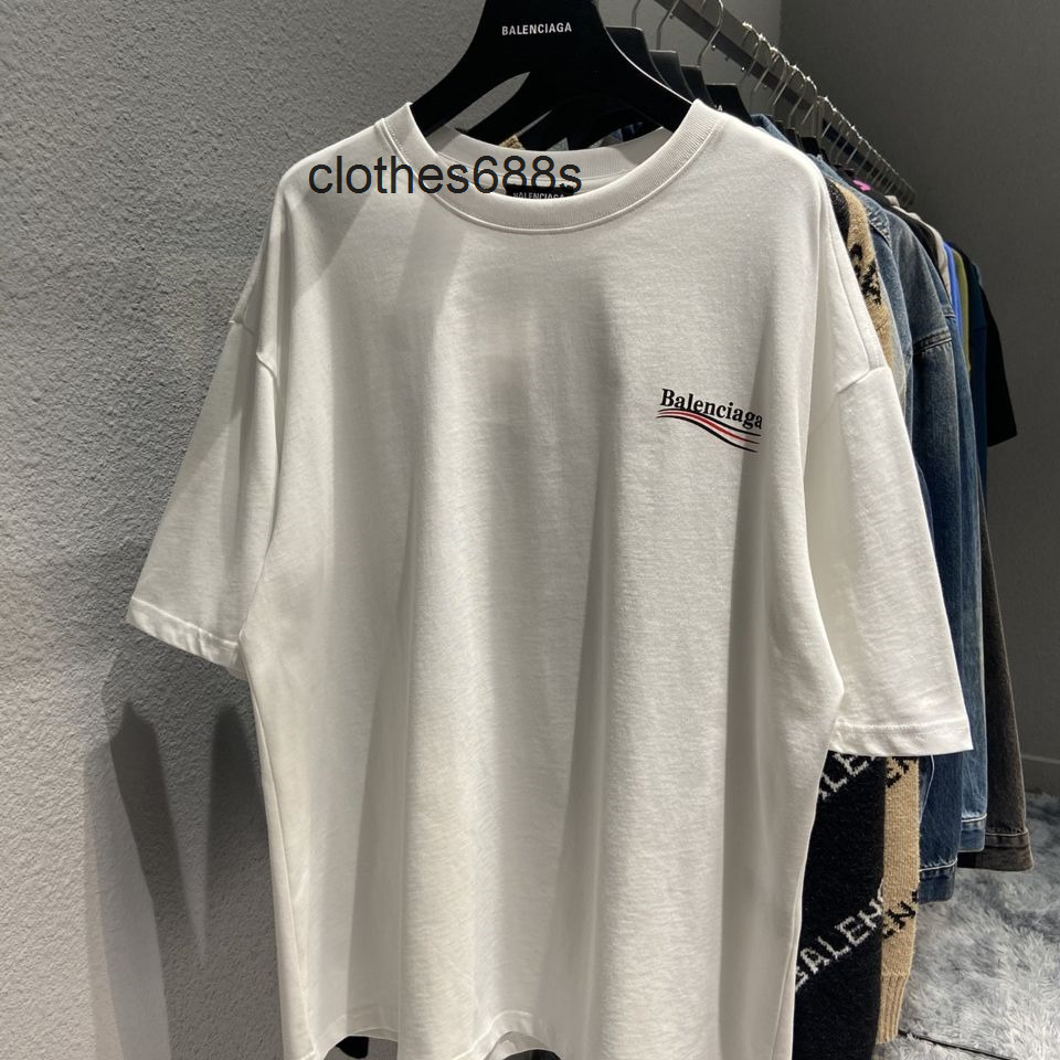 

designer T-shirts Balencaga's Hoodies Men's Sweatshirts Pair version stable goods high version b family Cola Classic wave print loose short sleeve T-shirt, Fluorescent orange