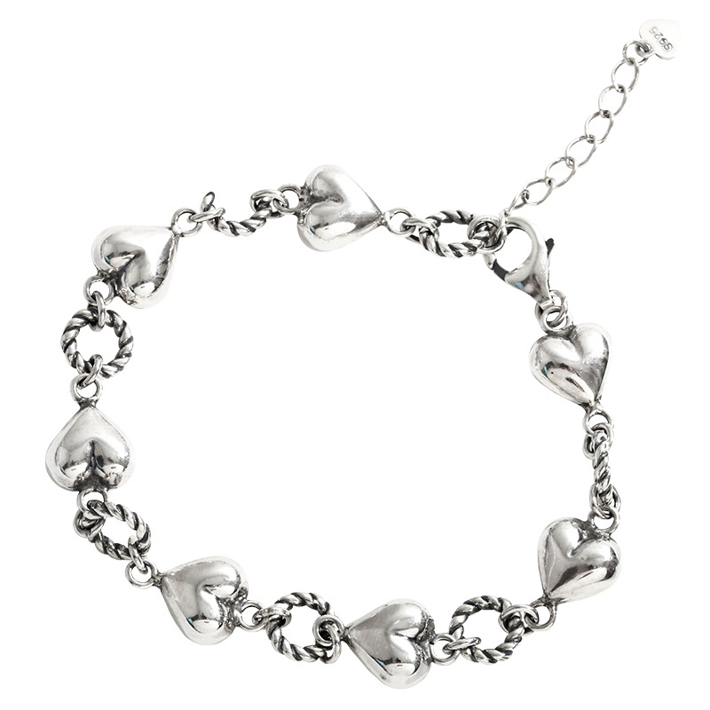 

Link, Chain 925 Sterling Silver Antique Retro Liover Bracelet Thick Niche Design For Women Jewelry Girlfriend Gifts