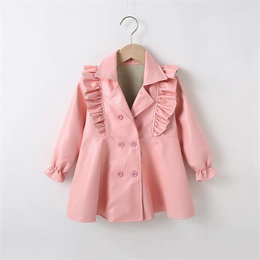 

Spring Fall Baby Girls Pu Leather Dress Kids Long Sleeve Dresses Children Jackets Coats Fashion Girl Clothes210Z, Pink