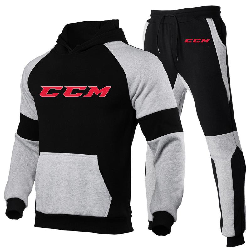 

Men' Tracksuits CCM Men' High Quality Patchwork Long Sleeves Tracksuit Hooded Sweatshirts Tops Pants Sportwear Casual Two Piece SuitsM