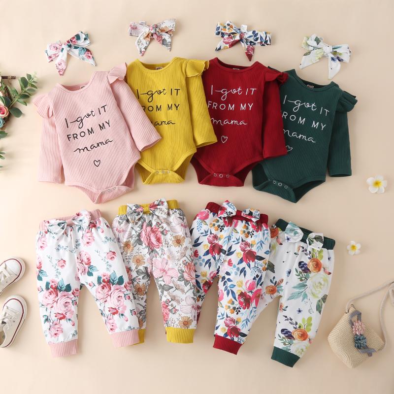 

Clothing Sets 3pcs Baby Girls Boys Clothes Suit Set Letter Embroidery Long Sleeve Romper Floral Print Pants Headband 0-24 MonthsClothing, Green
