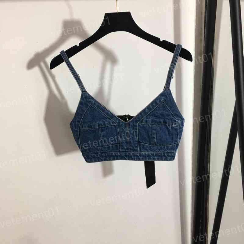

Womens Designer Tanks Camis Blue Versatile Sexy Denim Strap Tube Tops Vest High Quality Luxury Yoga Tank For Women Clothing