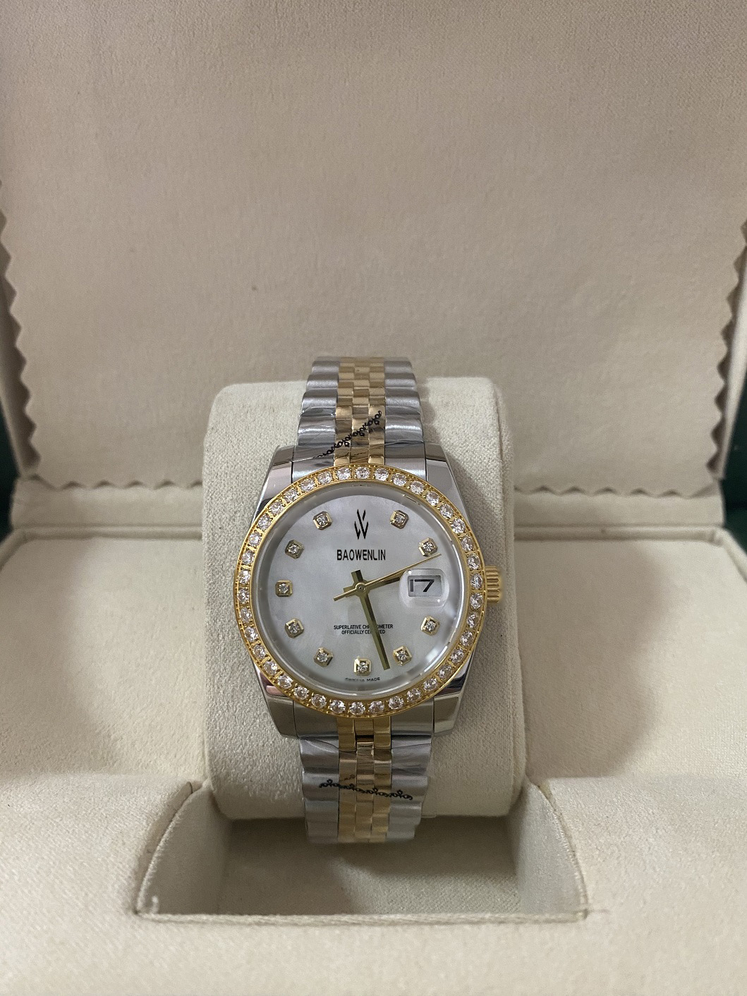 

u1 aaa Time luxury diamond women's men's watch automatic machine 2813 movement rose bracelet de montre gold dial design luminous pointer daydate watches for men sanda, Carton