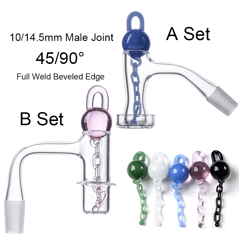 

Full Weld Beveled Edge Quartz Bangers OD20mm Smoking Accessories With Unique Glass Marble Chains Cap Terp Slurper 14mm 18mm Male Joint Nails FWQB17