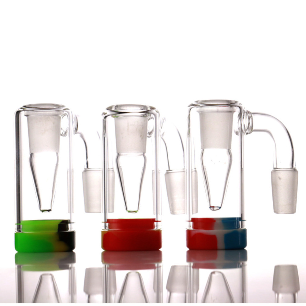 

New 14mm Male Glass Smoking Ash Catcher with colors silicone contain straight water for smoking bongs